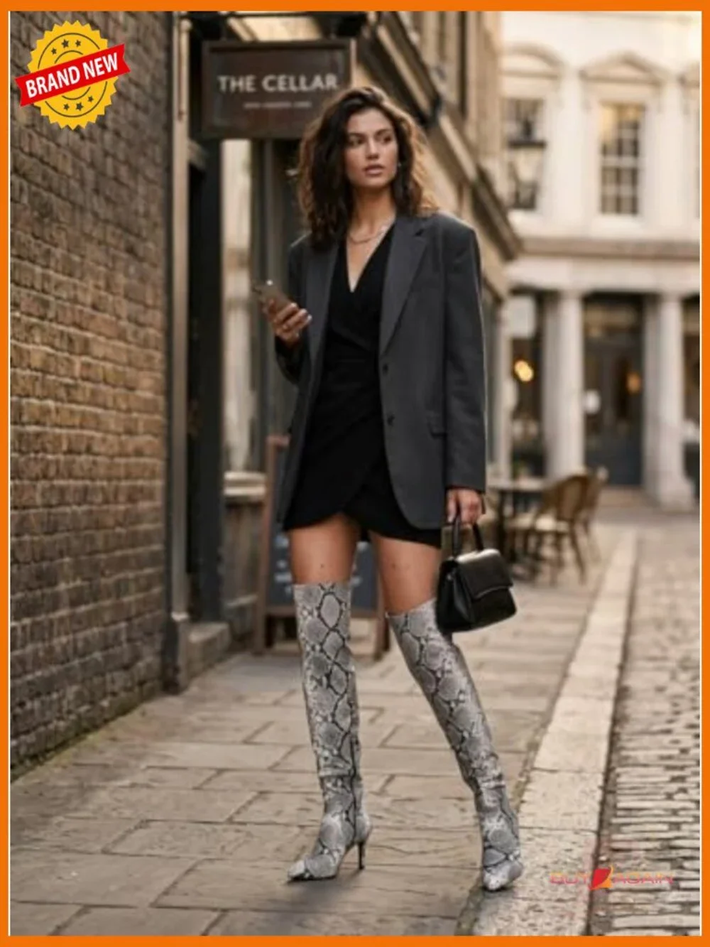 Over the Knee Stiletto Heel Thigh High Boots - Snakeskin Side Zip Pleated - Picture 6 of 7